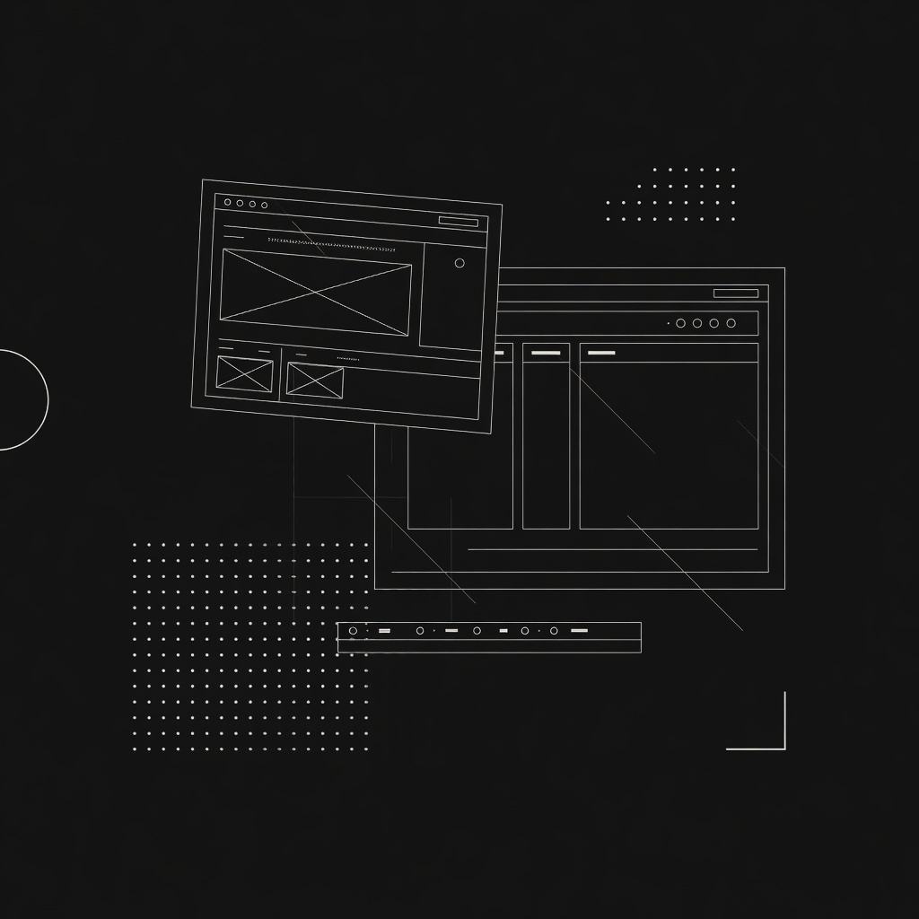 Abstraktes Cover: Wireframe-Linien auf dunklem Grund